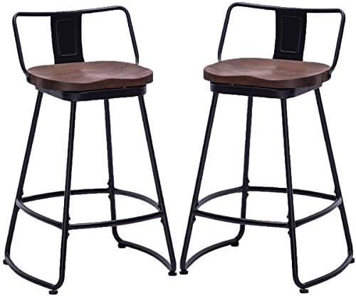 Andeworld Set of 2 Tolix-Style Counter Height Bar Stools Industrial Metal Bar Stools Indoor-Outdoor (Low Back Wooden Top, Swivel 26 Inch)