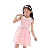 Little Hand Little Girls' Retro Collar Floral Lace Ruffler Bow Belt Dresses