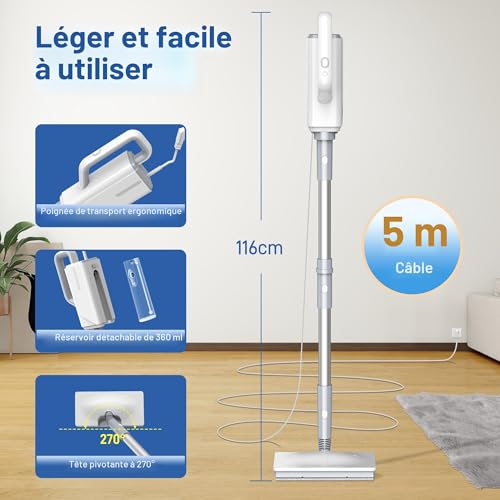 Ariceck FV07 Multifunction Steam Mop | 6 in 1 | Fast Heating in 15 Seconds | Eliminates 99.9% of Bacteria and Mites | Compatible with Hardwood Floors and Tiles