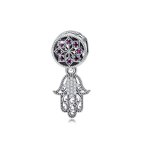 Hand of Fatima Charm 925 Sterling Silver Hamsa Charm Anniversary Charm for Pandora Charm Bracelet (A)
