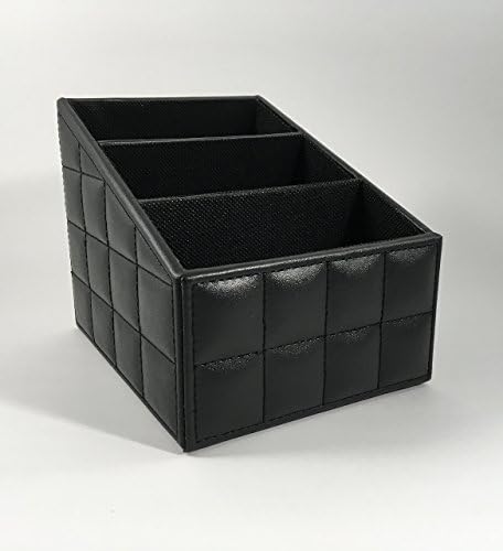 TickinTidy 3 Slot Slot PU Leather Desk Remote Controller Holder Organizer; Home Sundries Storage Box; TV Guide/Mail/CD Organizer/Caddy/Holder (Black Checker)