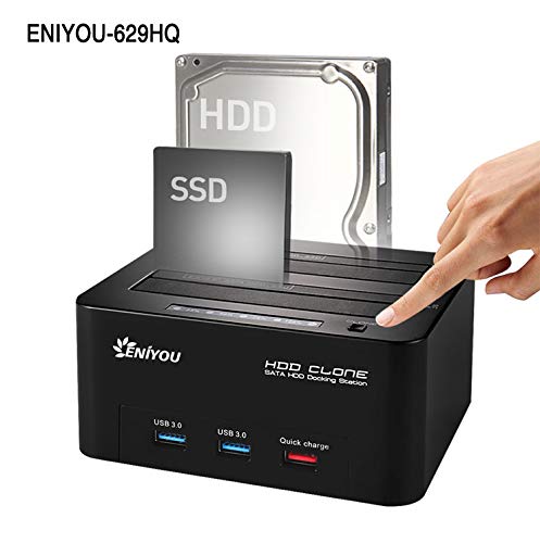 Hard Drive Docking Station, USB 3.0 to SATA HDD Docking Station Dual-Bay External Hard Drive Dock with Offline Clone Function for 2.5"/3.5" SATA HDD SSD Drives, Support 2X 10TB