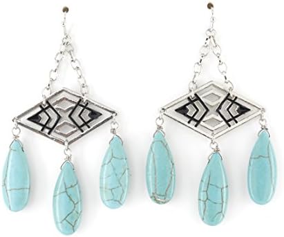 Simple Hollow Rhombus Chandelier Dangle Earrings (Turquoise)