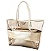 Zicac Waterproof Semi-clear Tote Bags Stripe PVC Shoulder Bag with Pouch (Gold)