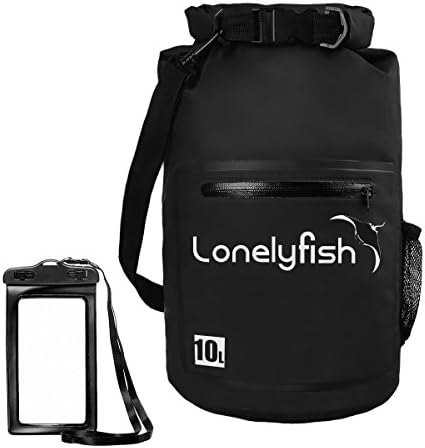 Dry Bag - Waterproof Roll Top Dry Sack with Transparent Window, Exterior Zip Pocket, Long Shoulder Strap for Kayaking, Rafting, Camping, Hiking &amp; Fishing - Waterproof Phone Case Included (Black, 10L)