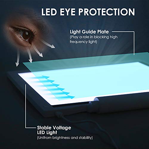 UZOPI Ultra-Thin Potable Tracing Light Box for Drawing, Battery or USB Powered, Dimmable Led Light Pad for Artists Drawing, Sketching, Animation, Diamond Painting, X-ray Viewing