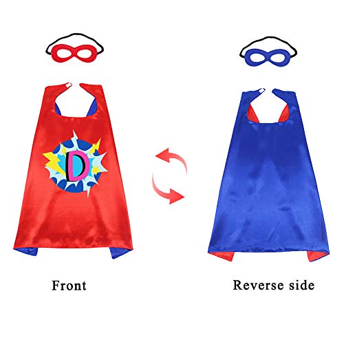 Red Superhero-Cape and Mask for Kid Costume with Name 26 Letter Initial (Cape-D)