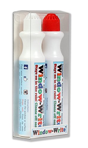 FANTASTIC Window-Write CHALK MARKERS Write & draw on your Car Glass and Home Windows! Set of 2 glass markers 1 Red +1 FREE White. Rainproof, easy-to-clean, non-toxic.