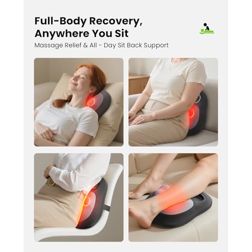 BOB AND BRAD EZBack Go Cordless Back Massager with Heat, Rechargeable Neck Massager for Deep Tissue, Electric Shiatsu 4D Kneading Massage Pillow for Neck, Back, Shoulders, Ideal Gift