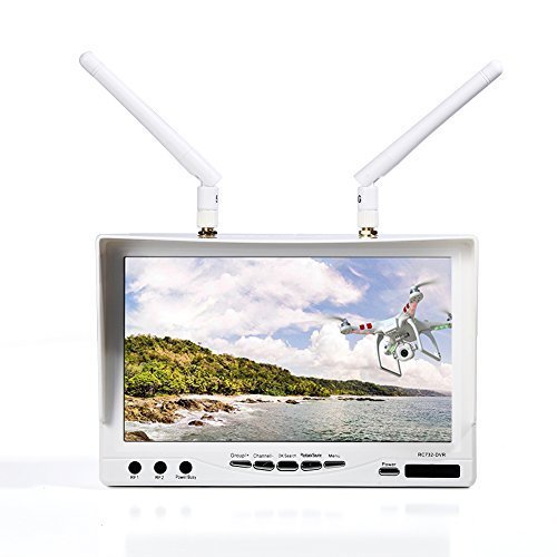 Rupse For FPV System 7 inch 5.8G 32CH HD Monitor Built-in DVR With Lipo Battery Wireless AV Receiver All-in-one (White)
