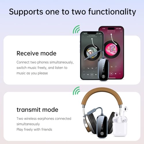 Zyler Bluetooth 5.4 (Latest Version) Transmitter and Receiver, 2-in-1 Wireless Adapter for Airplane Travel: Connect 2 Airpods/Headphones to In-Flight Entertainment, TV, Car Stereo via 3.5mm AUX Jack