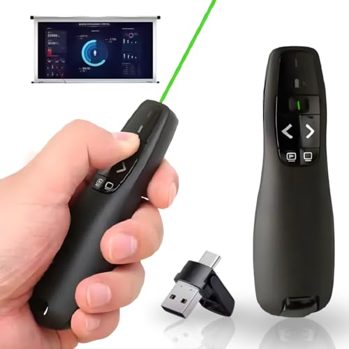 Passador de Slides Sem Fio Laser Vermelho Receptor USB A e USB C Embutido Apresentador de Slides 30m Mac Windows iPad Canva PowerPoint PDF Pilhas Inclusas