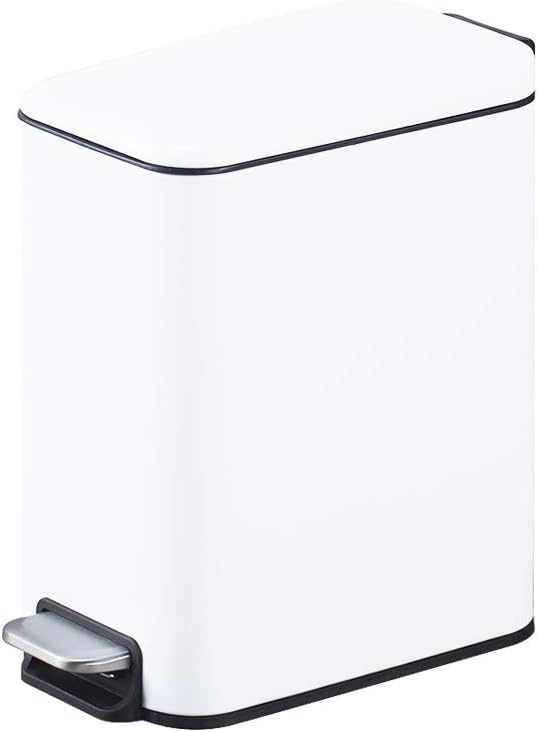 Smartbin 5L 1.3 Gal Stainless Steel Kitchen Trash Can Pedal Dust Bin Waste Basket Garbage Bin with Lid Inner Bucket Rectangular Waste Bin in-Home Recycle Bin (White)