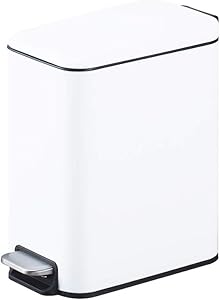 Smartbin 5L 1.3 Gal Stainless Steel Kitchen Trash Can Pedal Dust Bin Waste Basket Garbage Bin with Lid Inner Bucket Rectangular Waste Bin in-Home Recycle Bin (White)