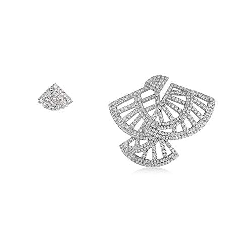 shaz Silver Brass Studded Fan Cutwork Earrings for Women