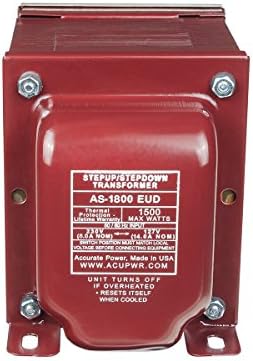 ACUPWR Tru-Watts 1800-Watt Step Up/Down Voltage Transformer with IEC C13 Input and Type F Schuko Plug/Power Cord – Use 127-Volt Appliances in 220-240-Volt Countries, and Vice Versa - AS-1800EUD