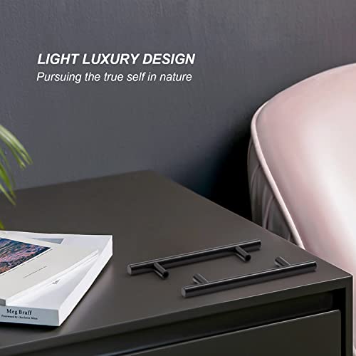 Black Cabinet Handles, Set of 5 Kitchen Cabinet Pulls, Matte Black Cabinet Hardware Bedroom Drawer Pull, T Bar Handles Girls Dresser Pulls, Cupboard Pull Handles- 5.9\