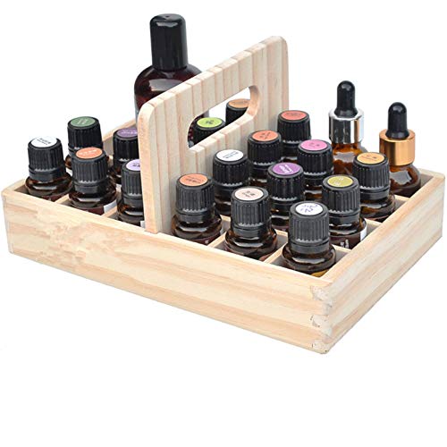 VolksRose Essential Oil Storage Box, Wooden Tray Display Rack with Carry Handle Organizer for Jewelry, Small Plant, Diffuser, Nail Polish and More, Holds 21 Bottles #ob07 - Thumbnail 2