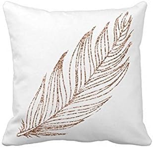Rose Gold Faux Glitter Feather Throw Pillow Case