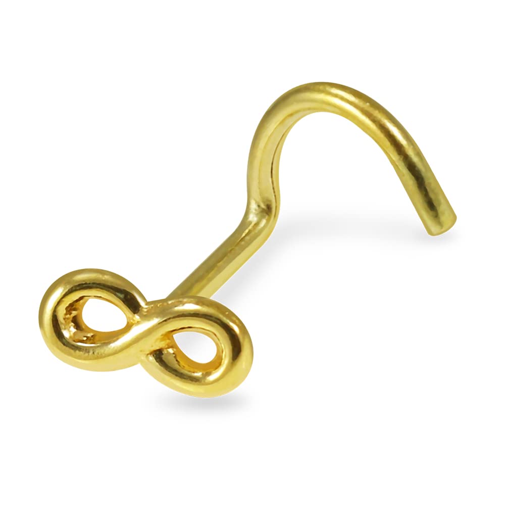 9K Yellow Gold Plain Infinity Sign 20 Gauge Nose Screw Nostril Piercing