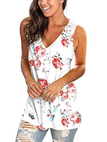 SAMPEEL Womens Tank Tops V Neck T Shirts Sleeveless Tops Floral Side Split Tanks - Image 4