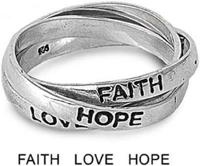 Sterling Silver Faith, Hope, and Love Ring - Sterling Silver Triple Band "Faith" "Love" "Hope" Ring