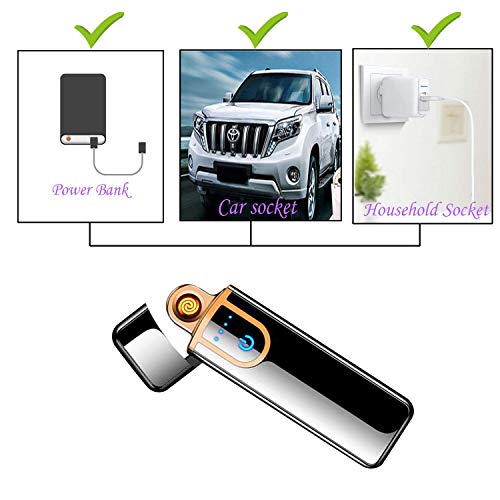 Electronic Cigarette Lighter, ATian Rechargeable Lighter Touch Ignition USB Charging Lighter,Windproof Plasma Lighter for Candle, Cigarette Power Indicator Flameless Boyfriends Gifts
