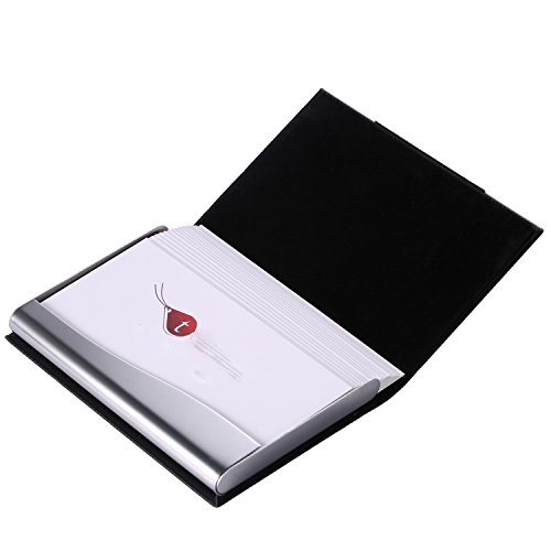 Leather & Metal Professional Business Card Case Credit Card Wallet Holder For Men Women,UBaymax Name Card Pocket Carrier with Magnetic Shut Black - Thumbnail 2