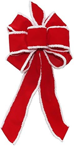 8" x 16" Velveteen Red 6 Loop Bow with Fluffy White Edges Christmas Decoration