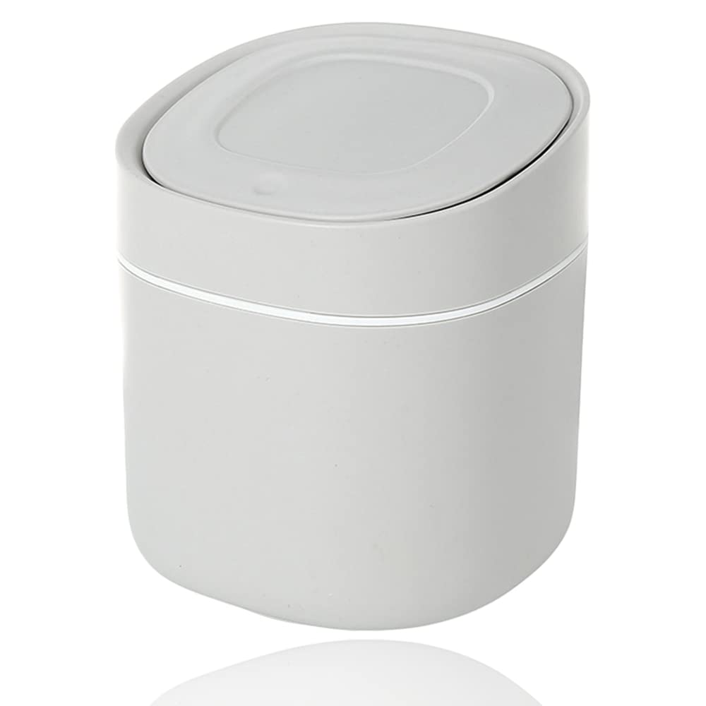 Table Trash Can, Desk Bin with Lid, Mini Cosmetic Bin, Portable Lid Removable for Bathroom, Kitchen, Office (Grey 5.9×5.3 in) — image 1
