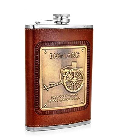 PROTOS INDIA.NET Stainless Steel Stitched Leather England Hip Flask for Whiskey Vodka Wine Alcohol (230 ml)