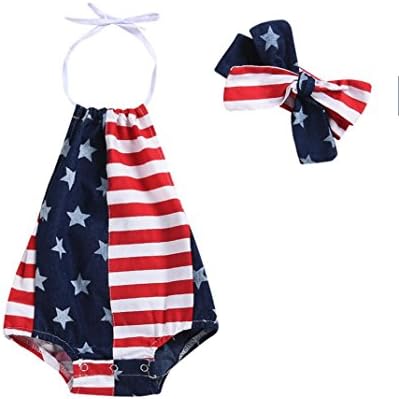 Fartido Romper Baby Girl Boy 4th of July Star Romper + Headband Set Clothes