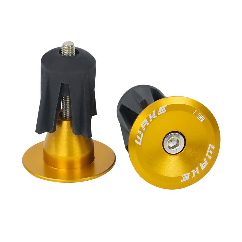 CYSKY Bike Handlebar End Plugs Bar Caps 1 Pair Bicycle Handlebar Grips Bar End Cap for Most Bicycle, Mountain Bike, Road Bike, MTB, BMX (Gold)