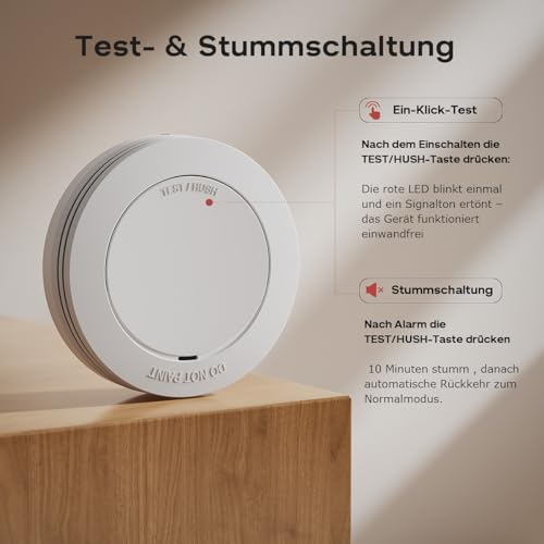 Safeliveo Smoke Detector, Fire Alarm with 10 Year Battery, 85 dB Alarm, No Flashing LED, with Mute Switch, Includes Adhesive Pads, EN 14604 Certified, Set of 5