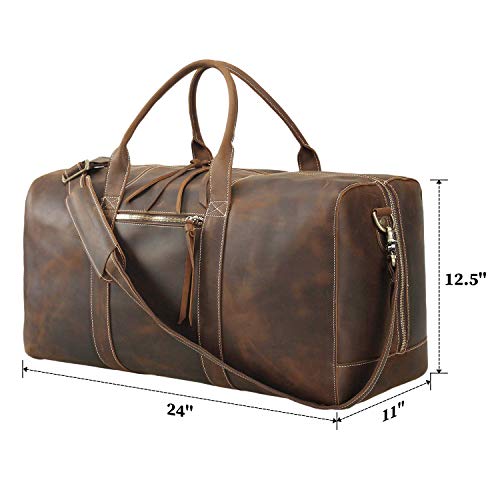 Men's Full Grain Leather Travel Duffle Weekender Overnight Luggage Bag 24" with YKK Zippers