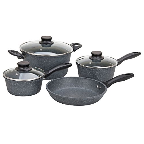 Home N Kitchenware Collection Premium 7pc Aluminum Non-stick Rock
Finish Cookware Set with Marble Coating, Marble Pan and Pot Set, Grey
