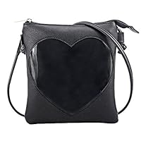 SteamedBun Ita Bag Heart Crossbody Bags for Women Girls Small Clear Phone Wallet Shoulder Purse with zipper (Black_no glitter)