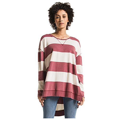 Z Supply Clothing Women's The Rugby Stripe Weekender Long Sleeve Shirt, Champagne Mist/Crushed Berry, Large