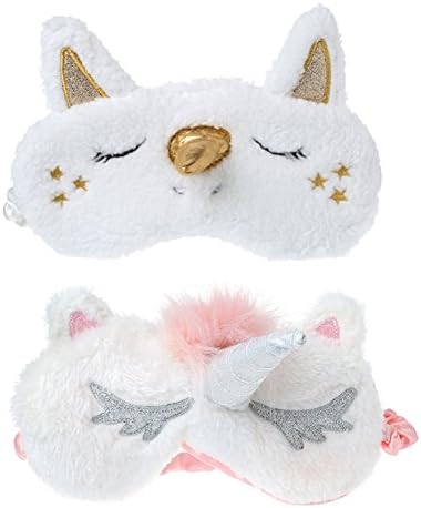 MAGICMAI Unicorn Sleeping Mask Cute Unicorn Horn Soft Plush Blindfold Eye Cover for Women Girls(2 Pack)