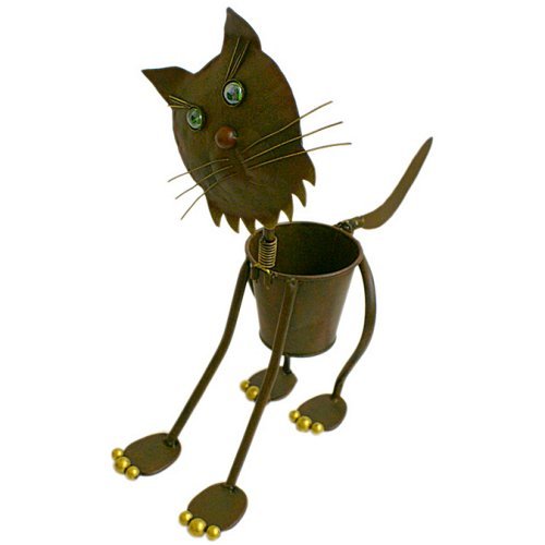 Metal Cat Garden Planter With Springy Head And Tail Cat Garden