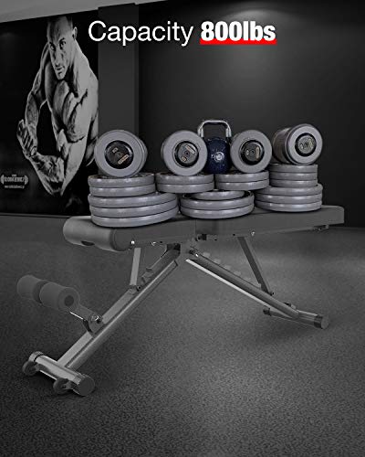 BARWING Adjustable Weight Bench- 800 lbs Folding Full Body Workout Bench with Dragon Flag, 8+4+2 Positions Multi-Purpose Incline/Flat/Decline Bench for Home Gym Strength Training (Black-Black)