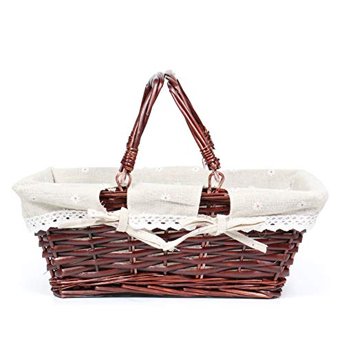 MEIEM Wicker Basket Gift Baskets Empty Rectangular Willow Woven Picnic Basket Easter Candy Basket Large Storage Basket Wine Basket with Handle Egg Gathering Wedding Basket (Brown)