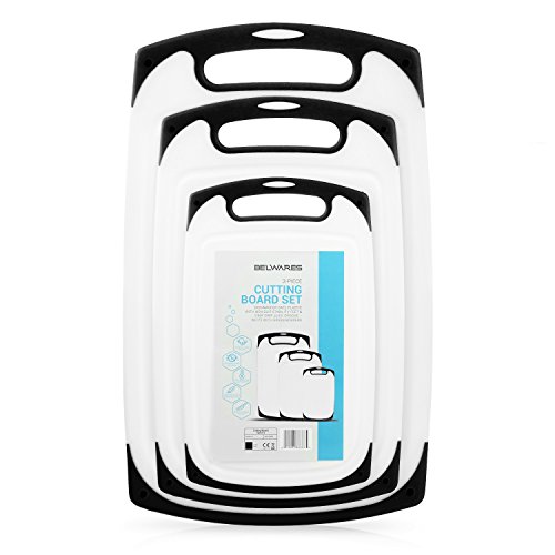 Plastic Cutting Boards Set of 3, Dishwasher Safe Reversible Cutting Boards with Non-Slip Feet & Deep Drip Juice Groove for Chopping Foods, BPA Free, FDA Approved Materials & Eco Friendly (Black) - Thumbnail 7