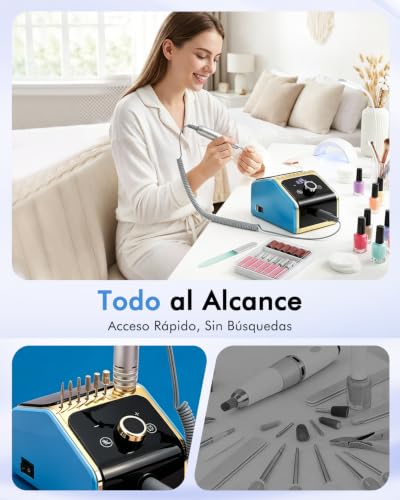 CozyZen Professional Electric Nail Drill Machine, 35000RPM with LCD Display, Manual/Pedal Control and Quiet Operation, for Acrylic/Gel Nails - Home & Salon Use (Blue)