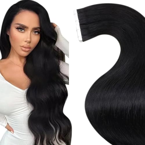Laavoo Tape Extensions Echthaar 40Cm Schwarz Invisible Tape In Extensions Echthaar Für Party Skin Weft Echthaar Extensions Tapes Schwarz Glatt 40G 20Pcs #1