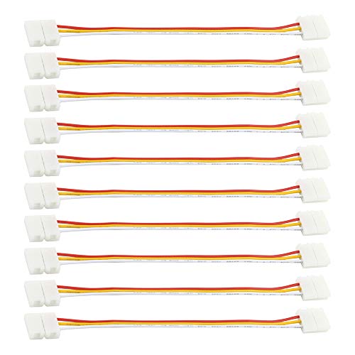 RGBZONE 10pcs 10mm 3Pin LED Strip to Strip Connector Dual End with 15cm Long Cable LED Strip Solderless DIY Connector Adapter for WS2811 WS2812B SK6812 LED Flexible Strip Lights
