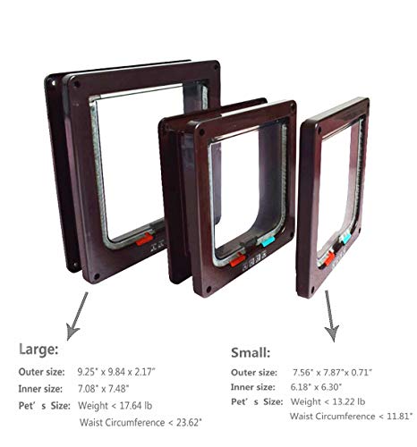 SUCCESS Cat Doors for Exterior&Interior Doors, Pet Door with Magnetic&Automatic 4-Way Locking Flap, Fit Most Standard Door Sizes, for Small Cat&Super Small Doggie, Large(Coffee)