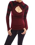 PattyBoutik Strips Crew Neck Long Sleeve Knit Top Sweater (Burgundy M), Online Clothing Store