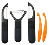 Philonext Fruit & Vegetable Peelers - 3-Piece Peeler Set(Straight, Serrated, Julienne Blades) - Razor-sharp Stainless Steel Blade Silicone Handle - with 2-Piece Citrus Peeler (5 Piece Sets)