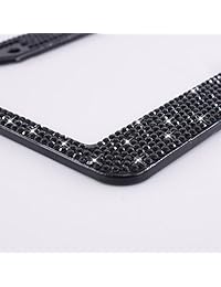 Bling Bling Marcos de matrícula  2 Pack 8 filas, hecho a mano, impermeable Glitter Rhinestones Set de marcos de licencia Plate para coches con 2 agujeros con tornillos tapones de vidrio (blanco y negro pajarita)